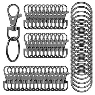 Imagem de Sugiury 100 Peças De Chaveiros Giratórios Premium Com Ganchos Pressão E Argolas, Clipe Chaveiro Metal Argola, 50 Corrente Anéis Para Cordão, Artesanato, Fabricação Joias, Preto, 35 Mm/1,38 Polegadas
