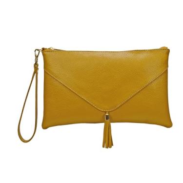 Imagem de Bolsa de Mão Clutch Carteira Feminina e Porta Celular em Couro Legítimo MDXP034 (Amarela)