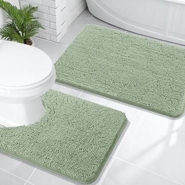 Imagem de OLANLY Conjunto de tapetes de banheiro de 2 peças, tapetes de banho de chenille macio absorvente e contorno em forma de U, tapete de banheiro lavável na máquina, acessórios de decoração de casa (76 x