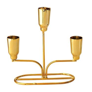 Imagem de Bothyi Suporte de vela de metal, suporte de castiçal, ornamento nórdico, candelabro, peça central de mesa para festa, festival, lareira, mesa de jantar, Ouro