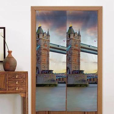 Imagem de Cortina de porta impressa histórica Old Tower Bridge London Noren Cortina de porta divisória para janela de porta de pátio cortina japonesa - 86 x 142 cm