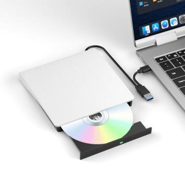 Imagem de Yaeonku Unidade Blu Ray externa branca, suporta discos de leitura/gravação de 50 G, gravador Blu-Ray 3D portátil com USB 3.0 e Type-C, adequado para Windows XP/7/8/10/11 MacOS para laptop, desktop