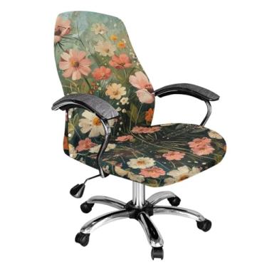 Imagem de Hudotybom Capa de cadeira de escritório feminina floral chique para cadeira de escritório, respirável, fácil de remover, capa de cadeira de encosto alto, resistente a manchas, confortável, tamanho G