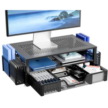 Imagem de Suporte para monitor de 2 níveis Simple Trending, suporte de mesa de metal com ventosa antiderrapante para laptop, computador, iMac, PC, impressora, preto
