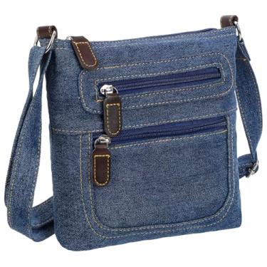Imagem de Luxshiny Bolsa Casual Jeans Crossbody Bolsa De Ombro Retrô Bolsa De Armazenamento Quadrada Azul Escura Com Zíper Para Mulheres 9 X 9 X 0 8 Polegadas