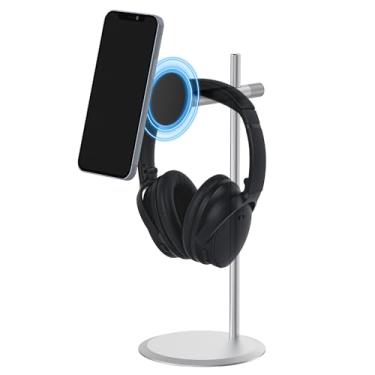 Imagem de Geekria Suporte de fone de ouvido 2 em 1 com suporte magnético para telefone, suporte de fone de ouvido de mesa de alumínio compatível com Sennheiser, Bose, Beats, Razer, HyperX, Sony, suporte para