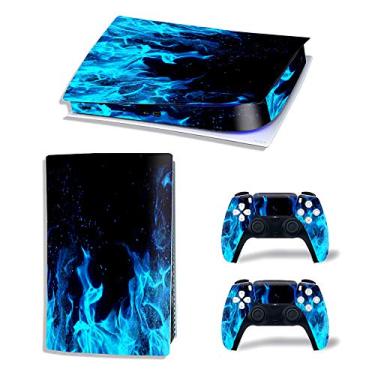 Imagem de Adesivos Ps5 Capa de decalque de vinil de corpo inteiro para controles de console PlayStation 5 Edição Digital (Edição Digital, Blue Fire)
