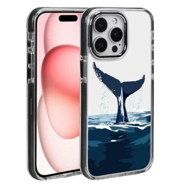 Imagem de CARLOCA Para iPhone 16 Pro Max compatível com Magsafe capa preta transparente, proteção de silicone macio à prova de choque, carga magnética, padrão moderno, oceano azul, cauda de baleia enorme