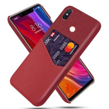 Imagem de Capa para Xiaomi Mi 8 Se,Tela e tampa de couro PU,Antideslizante,360°cobertura completa à prova de choque com 1 slot de cartão atrás,Prevenção de queda-Red