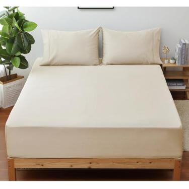 Imagem de Shunjie.Home Lençol De Cetim King Size 100% Algodão Egípcio, 400 Fios, Com Elástico, Bolso Profundo Para Colchão 38 Cm, Roupa Cama Luxuosamente Macia, Durável E Respirável, Máximo Conforto
