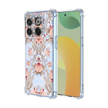 Imagem de JDYGWK Capa para Oneplus 10T 5G 1+ 10T 5G estampa de flores transparentes, silicone TPU macio, fina, à prova de choque, capa protetora antiarranhões para Oneplus 10T 5G, rosa branco floral