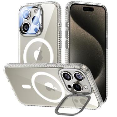 Imagem de VOFATA [Atualizado] Capa para iPhone 15 Pro com suporte de capa de câmera [apto para MagSafe] [Protetor de lente de câmera 9H] Capa de telefone magnética transparente com proteção Mil-Grade para