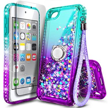 Imagem de Capa NGB para iPod Touch 7, capa para iPod Touch 6/5 com protetor de tela HD e suporte de anel para meninas, mulheres e crianças, capa fofa líquida com glitter para Apple iPod Touch 7ª/6ª/5ª geração