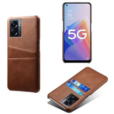 Imagem de Capas Compatível com OPPO A57 5G,Caso de couro PU-Tampa de telefone a prova de choque com 2 slots de cartão,Proteção anti-impressão digital e anti-gota-Brown