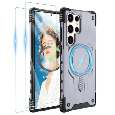 Imagem de Gritup Capa para Samsung Galaxy-S23-Ultra-Case com Magsafe, 2× protetor de tela, S23 Ultra Magnetic Capa protetora anti-impressão digital de grau militar à prova de choque para Galaxy S23 Ultra, cinza