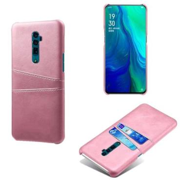 Imagem de Capas Compatível com OPPO RENO 10x Zoom,tampa protetora de couro falso,design de saco de cartão com 2 fendas de cartão atrás,proteção anti-impressão digital e anti-gota-Pink