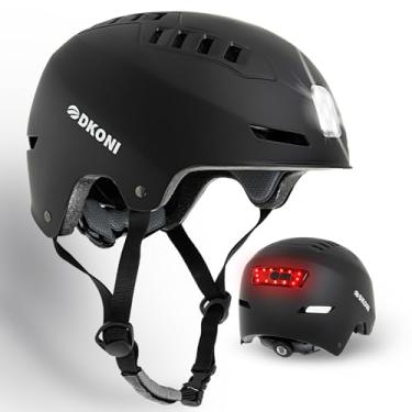 Imagem de DKONI Capacete De Bicicleta Com Luzes Led, Capacetes Para Uso Diário, Ciclismo, Recarregável Por Usb, Luz Frontal E Traseira Adultos, Homens Mulheres (Médio, Preto)