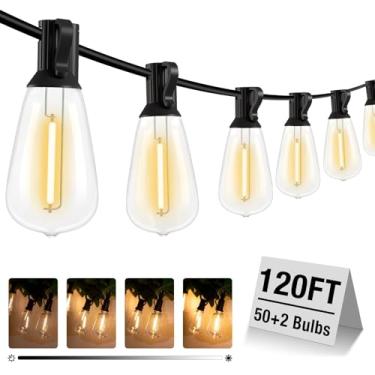 Imagem de litogo Luzes De Led Para Áreas Externas 120 Pés Com Dimmer, Lâmpadas Edison Vintage À Prova D'Água Pátio St38, Temporizador Luz Suspensa Branca Quente Festa Em Gazebo Quintal