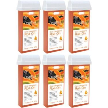 Imagem de 6UN Cera Refil Roll On Mamão 100g Depilação Depilflax