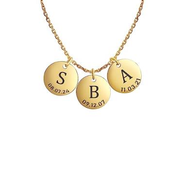 Imagem de AREH Colar personalizado com data inicial de prata esterlina 925, banhado a ouro 18K, joia feita à mão, presente para nova mãe, melhores amigas, formatura, aniversário, Metal, Sem Pedra Preciosa