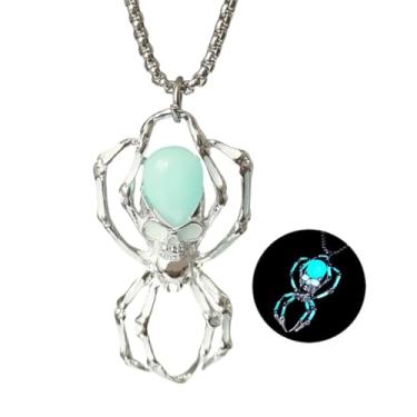Imagem de LXSSLY Colar de aranha para homens e mulheres, pingente de aranha luminoso, pingente de animal luminoso, joia de Halloween que brilha no escuro