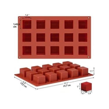 Imagem de Forma De Silicone Para Assar Bolo Mousse Cubo 3D Quadrado Com 15 Cavid