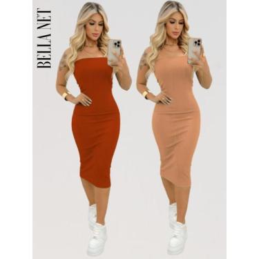 Imagem de Kit 2 Vestidos Midi Sem Alça Anarruga Tecido Grosso Moda Influencer Ve