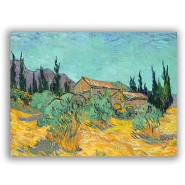 Imagem de Impressionis Picture "Cabanes de bois parmi les oliviers et cyprès" de Vincent van Gogh Famosa arte de parede giclee impressão em tela arte moderna para sala de estar 40 x 54 cm sem moldura