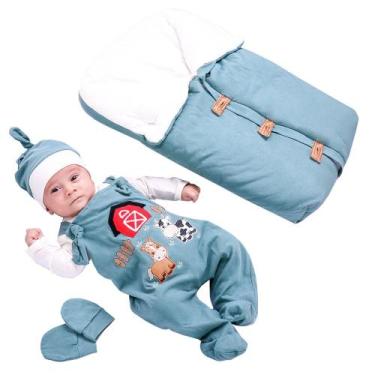 Imagem de Saída de Maternidade com Porta Bebê Menino Bordado Fazendinha Verde 05