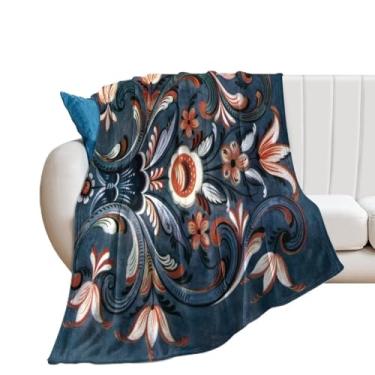 Imagem de Cobertor de flanela estilo folclórico norueguês Rosemaling cobertor de pelúcia ultramacio, aconchegante, para sofá, cadeira, quarto, sala de estar, ar condicionado, 127 x 152 cm
