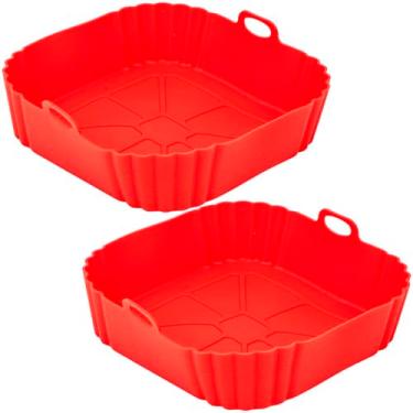 Imagem de Kit 2 Formas de Silicone Para Air Fryer Quadrada Assadeira Fritadeira(Vermelho)