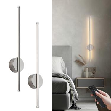 Imagem de Arandelas de parede modernas operadas a bateria, conjunto de duas lâmpadas de parede sem fio reguláveis com controle remoto, 3 temperaturas de cor, arandela de parede LED recarregável para quarto