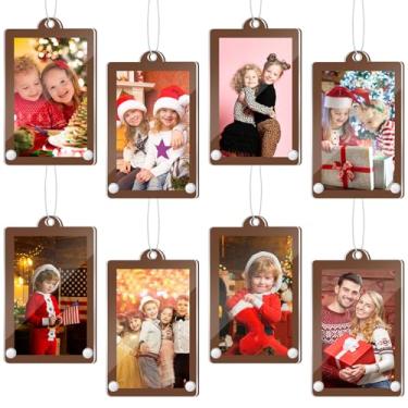 Imagem de Weysat 8 peças de enfeites de foto de acrílico de Natal para pendurar porta-retratos tamanho carteira molduras para decoração de árvore de Natal, rasgue a película de raspar antes de usar (marrom, 8 x