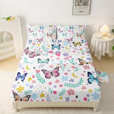 Imagem de QOOMO Jogo de lençol Queen de borboleta floral, com bolso profundo de borboletas, 40,6 cm, macio e respirável para meninos, meninas, crianças, adolescentes