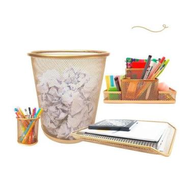 Imagem de Kit Escritório Lixeira Organizador Mesa Bandeja Organizadora - Markys 