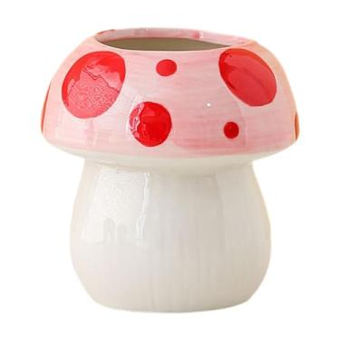 Imagem de YWJLQH Suporte para caneta em formato de cogumelo, porta-pincéis de maquiagem em cerâmica, copo para escritório, sala de estar e quarto, Rosa
