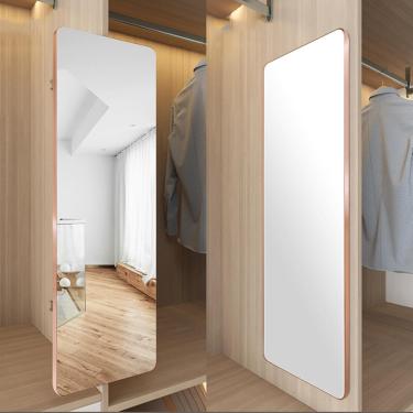 Imagem de Espelho De Guarda-roupa Espelho Deslizante Interior Invisível Espelho De Corpo Inteiro Espelho De Encaixe Giratório Embutido Trilho Deslizante Espelho De Vestir Telescópico Dob, Rose Gold, 110 * 35