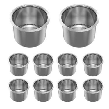 Imagem de 10 peças de suporte de copo de mesa de jogo inserção de aço inoxidável suporte de copo para mesa de pôquer fácil instalação para trailer, barco, caminhão, carro (prata-10-6,8 * 5,5 cm)