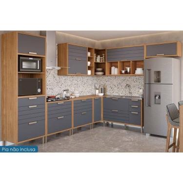 Imagem de Cozinha Completa Eloise 9 Peças (4 Aéreos + 4 Balcões + 1 Paneleiro) CZ025 Freijo/Titanium - MGM