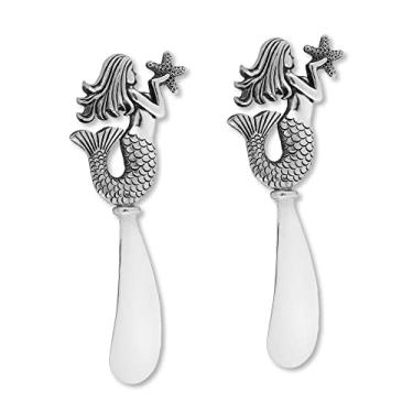 Imagem de UP Conjunto de espalhadores de queijo sereia, espalhadores de manteiga de liga de zinco com alças decorativas para queijo, creme e molhos, prata, 12 cm, conjunto de 2