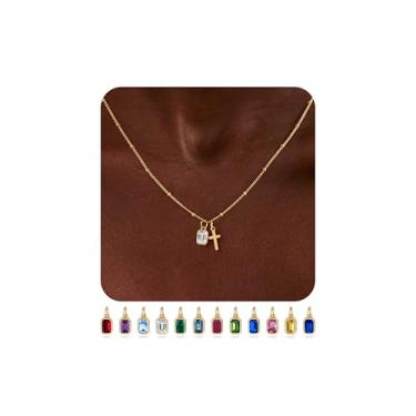 Imagem de Turandoss Colar de cruz de pedra do mês de nascimento para mulheres – Joias cristãs delicadas banhadas a ouro 14K com pedras de nascimento de 12 meses, pingente de fé significativo para meninas
