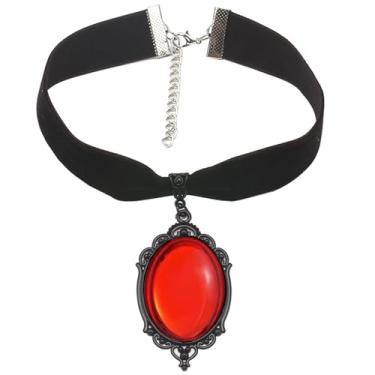 Imagem de PINK TOWN Colar gargantilha vitoriana de veludo gótico, vintage Stardust, cristal, camafeu, gótico, roxo/vermelho/preto, colar punk satanás, demônio, joia de Halloween para mulheres, Large, Zinco