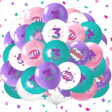Imagem de 40Pcs Spider Theme 3rd Birthday Balloon Decorations for Girls Pink Teal Purple 3rd Spider Web Balloons 12" Hero Party Latex Balloons for Kids 3 Years Old Birthday Baby Shower Party Outdoor Supplies
