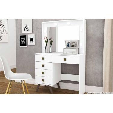 Imagem de Penteadeira MSM 437 c/ 5 Gavetas e Espelho Branco - Movelbento