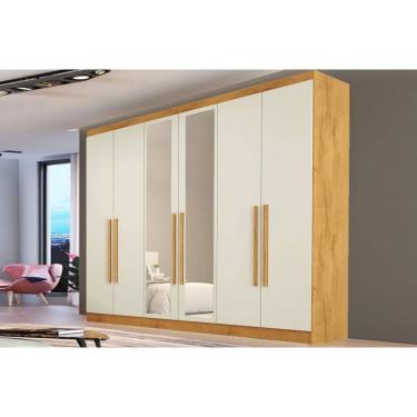 Imagem de Guarda Roupa Casal 6 Portas (2 c/ Espelho) e 4 Gavetas Oslo Peroba/Off White - Europa