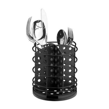 Imagem de Porta Talheres Escorredor Pia Cozinha Suporte Aço E Plástico Preto - F