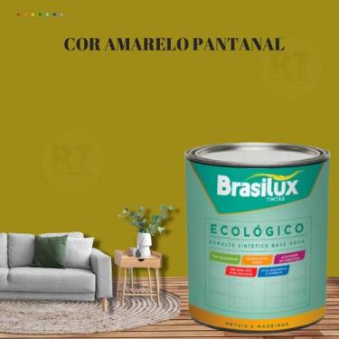 Imagem de Esmalte Sintético Brasilux Base Água Ecologico Cor Amarelo 800ML Brilh