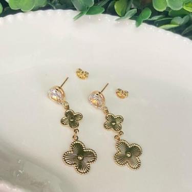 Imagem de Brinco Com 2 Trevos Folheado A Ouro - FAMA FOLHEADOS