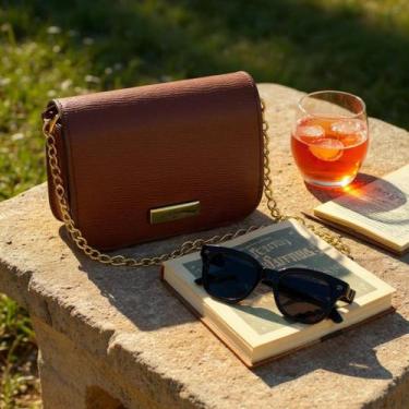 Imagem de Kit Bolsa Clutch Feminino Alça de Ombro + Oculos de Sol - Giolo, Marro