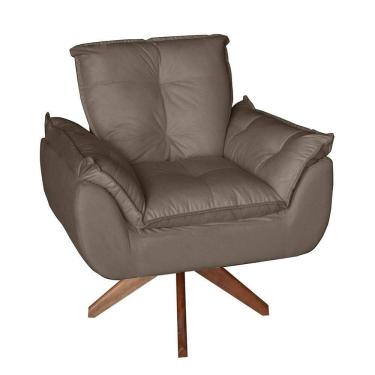 Imagem de Poltrona Cadeira Glamour Opala Com Base Giratória 30cm Em Madeira capuccino